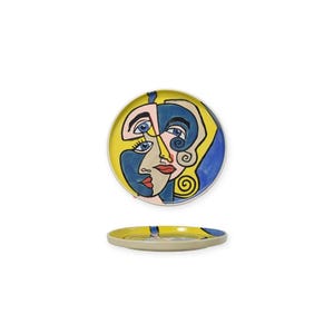Assiette décorative en porcelaine de style cubiste - Peinte à la main - Style Picasso - Décoration unique - Art moderne original - Décoration d'intérieur - Cadeau