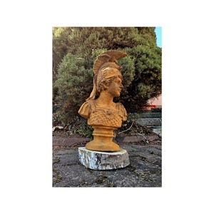 Antique Cast Iron Sculpture Roman Legionnaire. Rustic figurine garden and home decoration. Beautiful and stylish cast iron sculpture