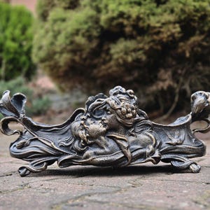 Unique cast iron flowerpot - antique gold garden vase - cast iron garden decoration - heavy and solid - Art Nouveau flowerpots- garden decor