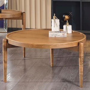 Wooden Coffee Table, Mid Century Modern Wooden Walnut Table, Coffee Table Living Room Furniture,Round Coffee Table