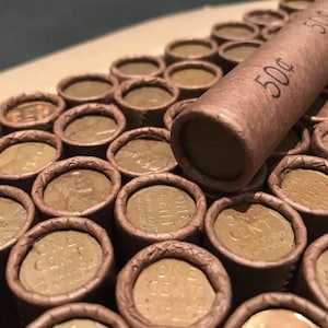 Tightly Crimped Rolls of Old Wrapped Wheat Pennies