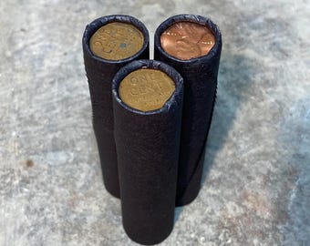 Tightly crimped black wheat penny bank roll old unsearched coins cent us lot