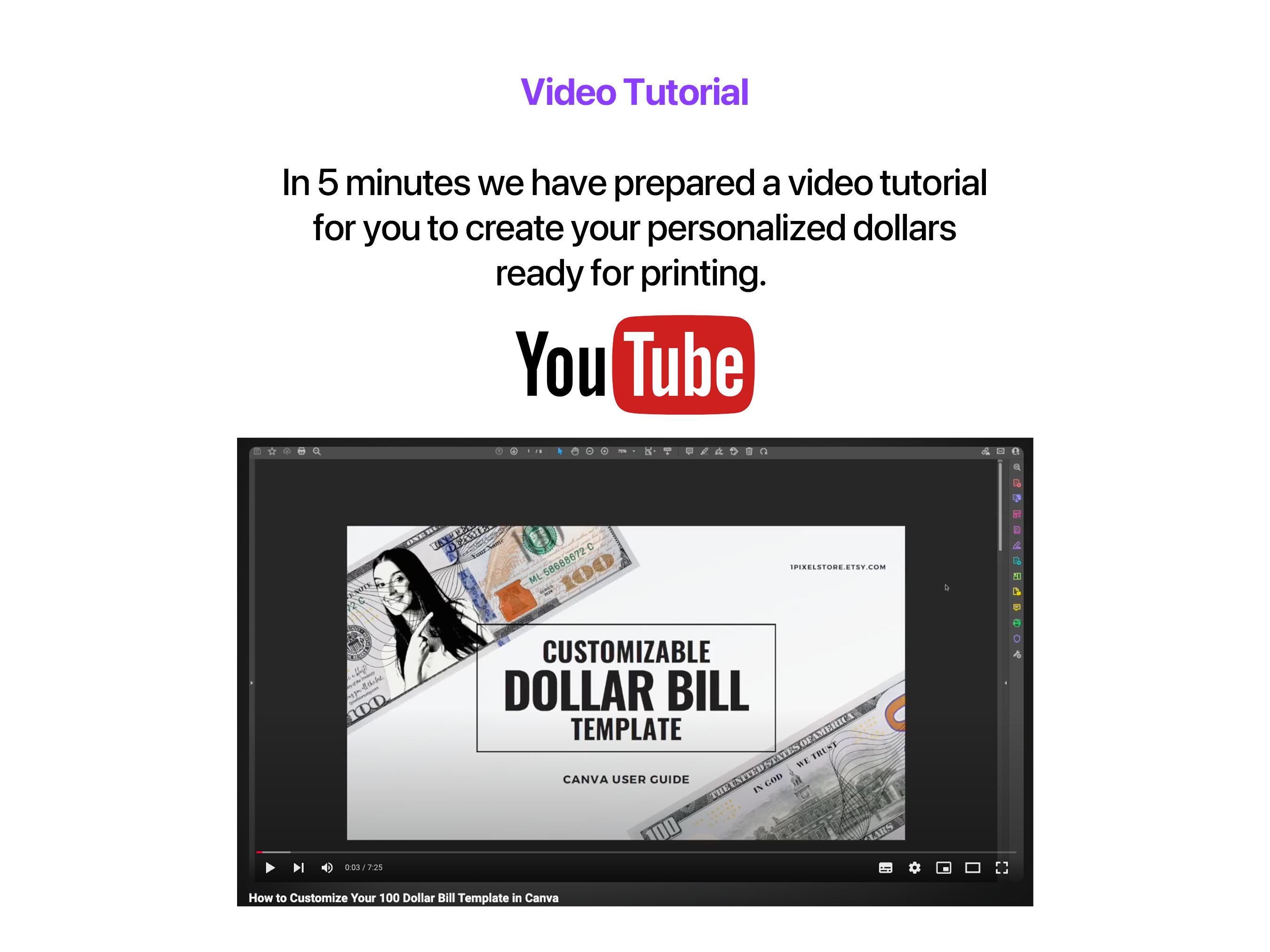 Custom 100 Dollar Bill Canva Template: Personalized Money (digital ...