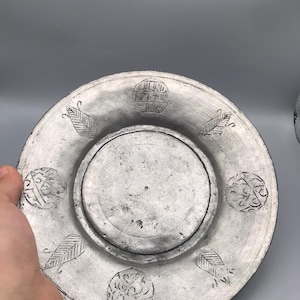 Hand Engraved Ottoman Pewter Plate - 1857 Antique Middle Eastern Decor