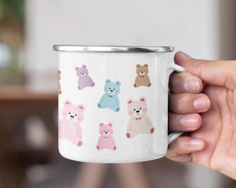 Teddy bear mug, enamel mug, cute mug, bear mug, 12oz, birthday gift, picnic mug, metal mug, adorable mug
