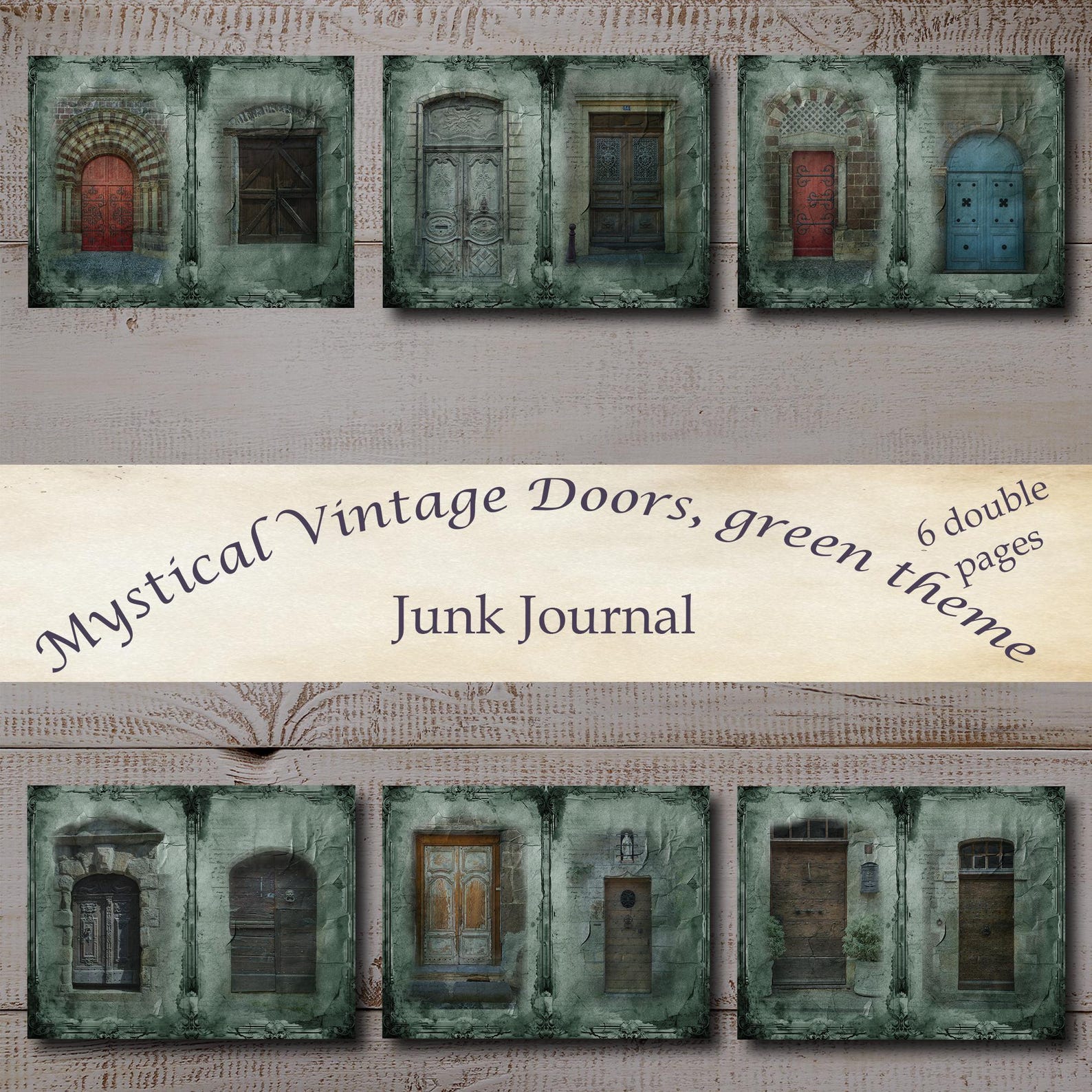 Vintage Doors Junk Journal Pages: Mystical Green Printable Set (digital ...