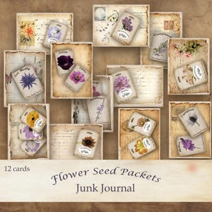 Vintage Flower Seed Packet Cards: Junk Journal Ephemera (Digital Download)