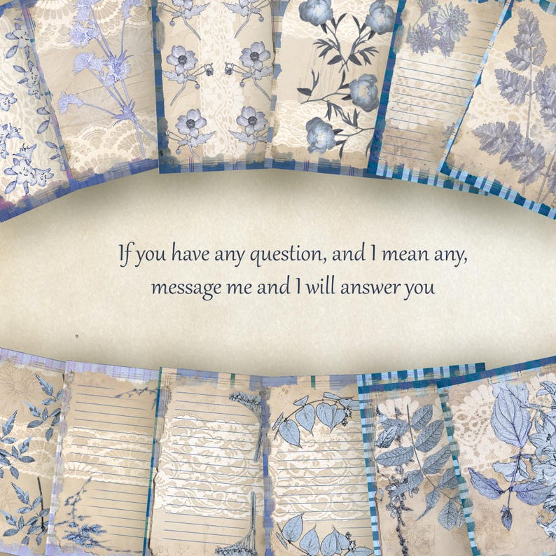 12 Blue Collage Junk Journal Pages, Printable Vintage Blue Papers 11