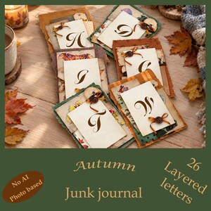 Autumn Vibes Alphabet Printable A-Z, Vintage Monogram Ephemera, Junk Journal Letters, Fall Digital Download, Initial Cards