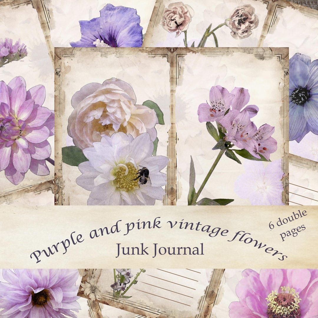 Watercolor Pink & Purple Floral Junk Journal Pages (digital Download ...