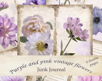 Watercolor Pink & Purple Floral Junk Journal Pages (Digital Download)