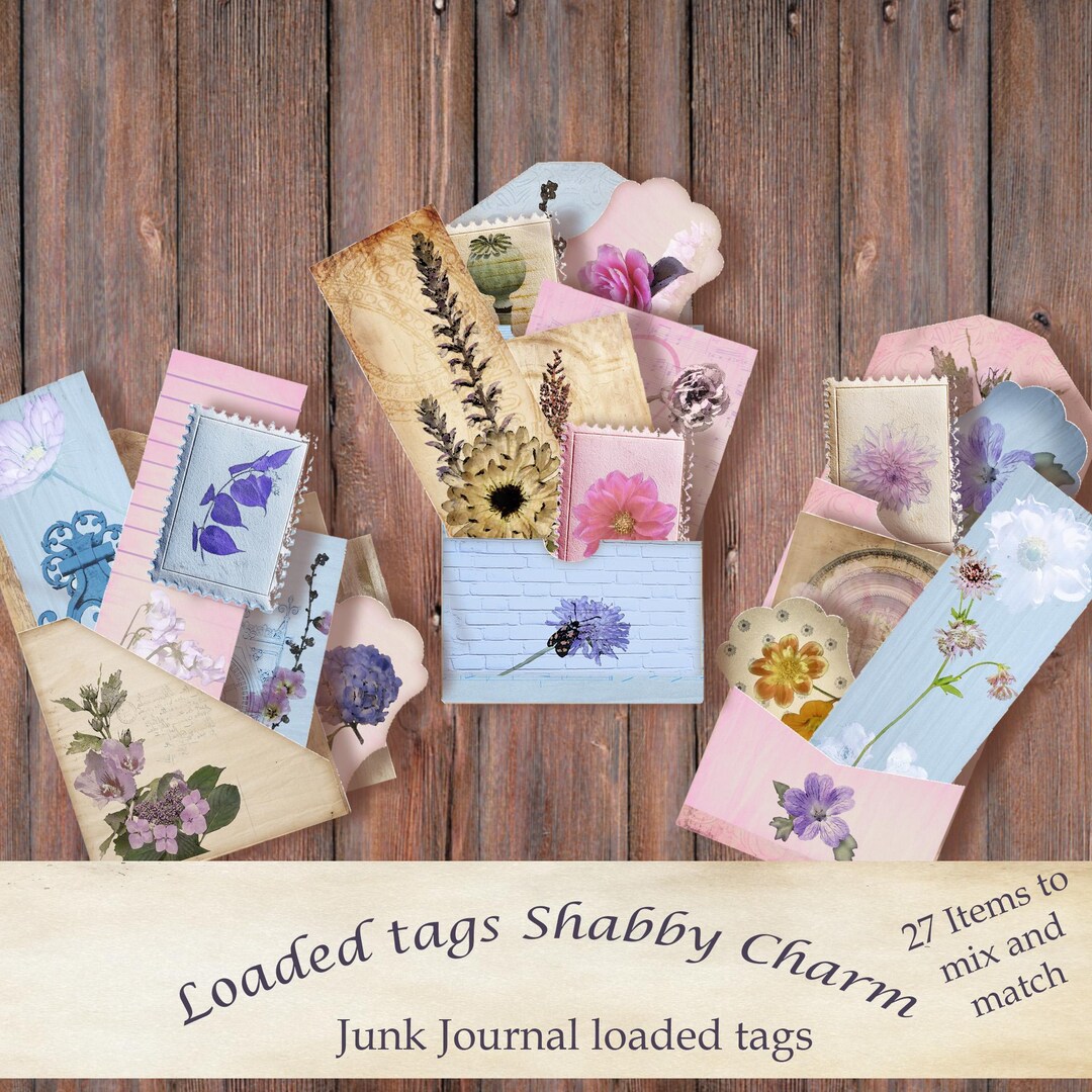 Shabby Chic Floral Loaded Tags: Vintage Junk Journal Embellishments ...