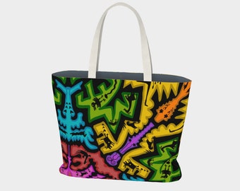 Bright Tribal Animals Mandala Shopping Tote