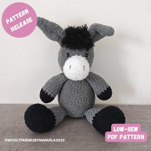Sitzender Esel Häkelanleitung, wenig nähen, PDF crochet pattern, low sew, donkey, Amigurumi, cute, English