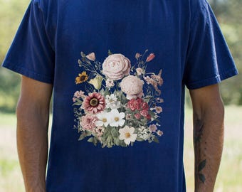 Wildflower Aesthetic Tshirt, Botanical Vintage T, Gardener Gift, Bouquet Tee, Nature Plant Shirt, Boho Floral T, Cottagecore Flower T-shirt