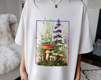 Wildflower Aesthetic Tshirt, Botanical Vintage T, Gardener Gift, Mushroom Tee, Nature Plant Shirt, Butterfly T, Cottagecore Flower T-shirt