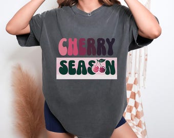 Cherry Season Aesthetic Tshirt, Retro Vintage T, Gardener Gift, Font Typography Fruit Tee, Cherries Fruit Shirt, Graphic Art Summer T-shirt
