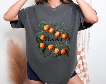 Peach Aesthetic Tshirt, Botanical Vintage T, Gardener Gift, Retro Fruit Tee, Peaches Plant Shirt, Graphic Summer Tee, Foodie Farmer Art Tee