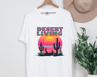 Desert Living Tshirt, Abstract Landscape T-shirt, Cactii Graphic Tee, Cactus Horizon Gift T, Nature Inspired Shirt, Sunset Sunrise Unisex T