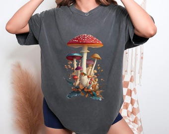 Fungi Aesthetic Tshirt, Botanical Vintage Art Graphic T, Gardener Gift, Mushroom Tee, Nature Plant Shirt, Cottagecore Mushroomcore T-shirt