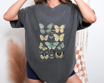 Butterfly Aesthetic Tshirt, Colorful Vintage T, Gardener Gift, Insect Tee, Nature Animal Shirt, Boho Art Tee, Cottagecore T-shirt, Forest T
