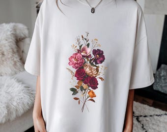 Wildflower Aesthetic Tshirt, Botanical Vintage T, Gardener Gift, Bouquet Tee, Nature Plant Shirt, Fall Autumn T, Cottagecore Flower T-shirt