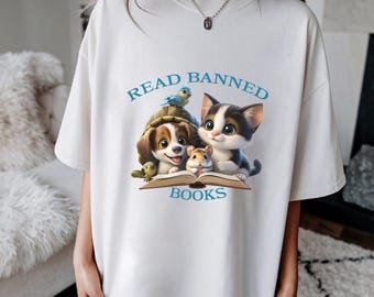 Book Aesthetic Tshirt, Pet Vintage T, Librarian Gift, Read Banned Books Tee, Animal Shirt, Cat Dog Bird Turtle Hamster T-shirt, Censorship T