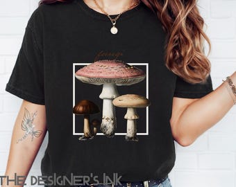 Fungi Aesthetic Tshirt, Botanical Vintage Art Graphic T, Gardener Gift, Mushroom Tee, Nature Plant Shirt, Cottagecore Mushroomcore T-shirt