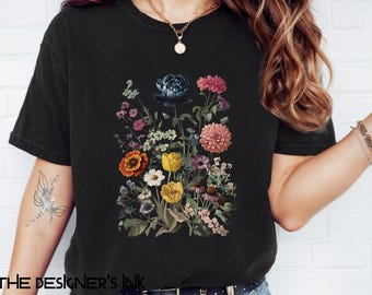Wildflower Aesthetic Tshirt, Botanical Vintage T, Gardener Gift, Bouquet Tee, Nature Plant Shirt, Boho Floral T, Cottagecore Flower T-shirt