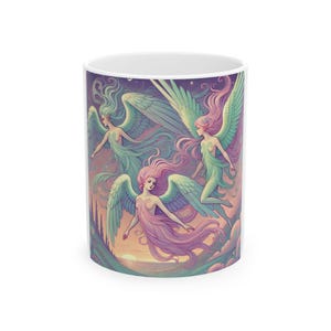 Harpies Ceramic Mug, Enchanted Gift, Fantasy Lover Drinkware, Mythology Lover Mug, Greek Mythology, Roman Mythology, Winged Spirits
