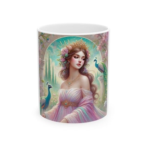 Hera Ceramic Mug, Fantasy Mug, Gifts for Her, Bird Lover Mug, Queen of the Gods, Greek Mythology, Divine Feminine Mug, Gift for Mom