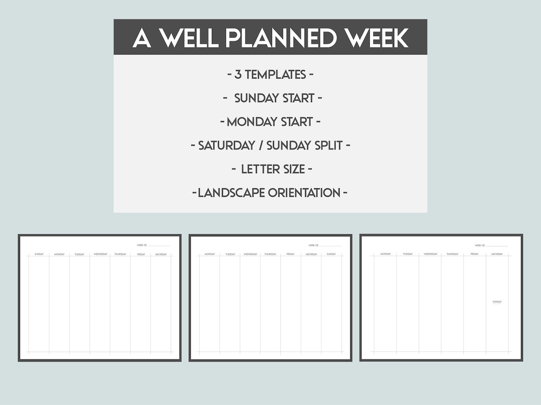A Well Planned Week Planner Templates, Set of 3, Landscape - Etsy