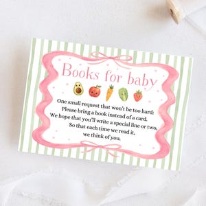 Invitación de Little Sprout Books para bebé. Descarga e imprime archivos PDF al instante. Cinta rosa y texto. SPROUTBB