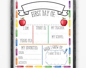 Printable First Day of School Sign • Fill‑In After Printing • 8x10, 8.5x11, 11x14, 16x20 • Instant PDF Download.