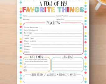 Printable Teacher & Staff Favorites Interview/Questionnaire. My Favorite Things. Back to School Printable. 8.5 x 11 PDF. Instant Download.