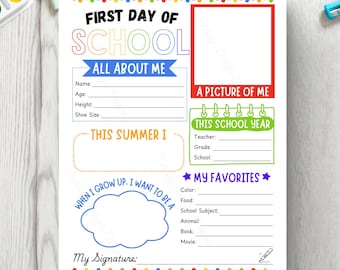 Printable First and Last Day of School Interview. All About Me Questionnaire. Back to School Printable. 8.5 x 11 PDF. Instant PDF Download.