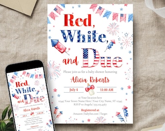 Red White and Due Baby Shower/Sprinkle Invitation Template • Printable and Smartphone Options Included • Instant Download