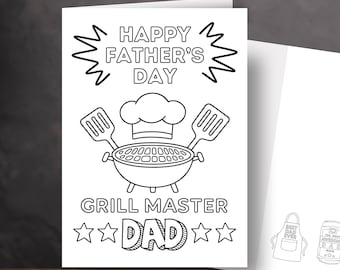 Printable Father’s Day Coloring Card • Happy Father’s Day Grillmaster Dad BBQ Theme • Instant Download • DADGIFT