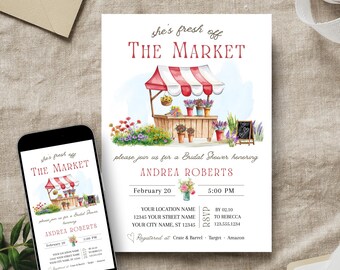 She’s Fresh Off the Market Bridal Shower Invitation • Flower Stand Theme • Printable and Smartphone Options Included • Instant Download