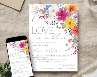 Love is in Bloom Wildflower Bridal Shower Invitation Digital Template, Printable and Smartphone Invitation Options Included. BLOOMBRIDE