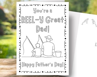 Printable Father’s Day Coloring Card • REEL-Y Great Dad • (Instant Download). DADGIFT