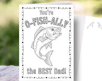 Printable Father’s Day Coloring Card • O-FISH-ALLY the Best Dad • (Instant Download). DADGIFT