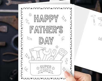 Printable Father’s Day Coloring Card • Happy Father’s Day • Toolbox Theme • Instant Download • DADGIFT