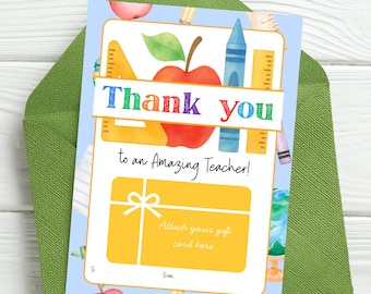 Teacher Appreciation Gift Card Holder. Instant Download and Print. Thank You to an Amazing Teacher. TEACHGC