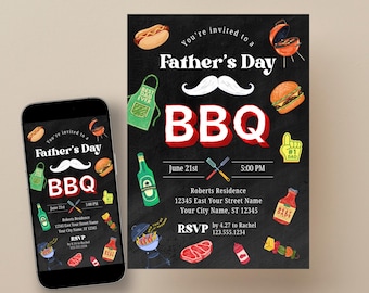 Father’s Day BBQ Invitation • Editable Printable & Phone Invite • Custom Father’s Day Cookout Party • Instant Download • Summer BBQ Invite