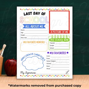 Printable First and Last Day of School Interview. All About Me ...