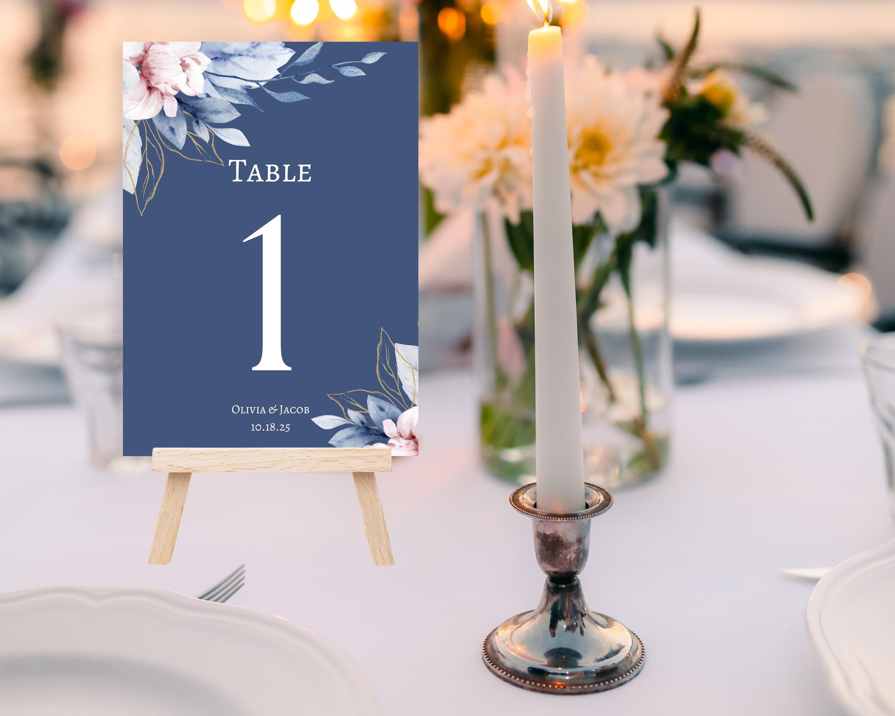 Floral Navy Blue Table Number Digital Template. 4x6 and 5x7 Templates ...