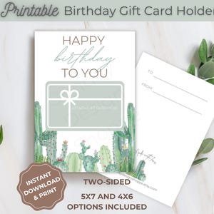 Printable Desert Cactus Birthday Gift Card Holder. Southwest Birthday Card. Digital Download. PDF Download.