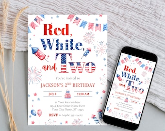 Red White and Two Birthday Invitation Template • Printable and Smartphone Options Included • Instant Download