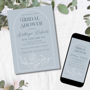 Dusty Blue Bridal Shower Invitation Digital Template, Printable and Smartphone Invitation Template. Customizable invitation.